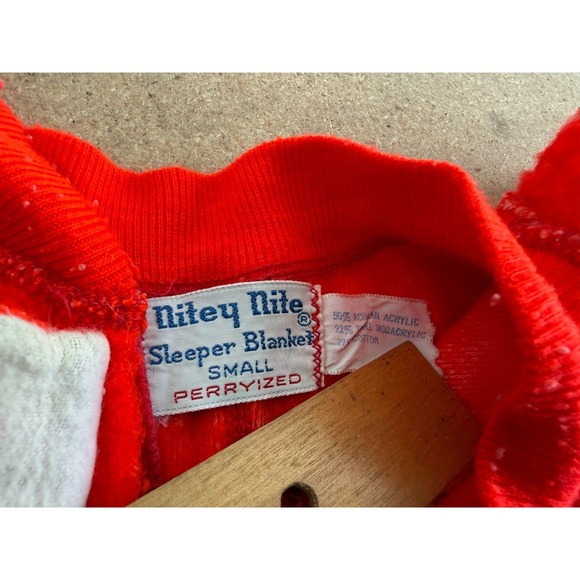 VTG Nitey Nite Sleeper Blanket Red Small Footed Full Zip Acrylic Cotton - Picture 2 of 5